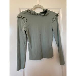 Forever 21 Sage Green Long Sleeve With Ruffle Detail Top Size Medium